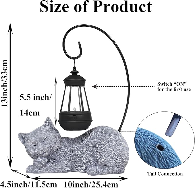 Solar Garden Statue with LED Lights - Cute Sleep Cat Sculpture, Waterproof Resin Ornament for Lawn, Patio, Yard, Balcony & Home Decor, Solar Powered Light for Outdoor and Indoor Spaces