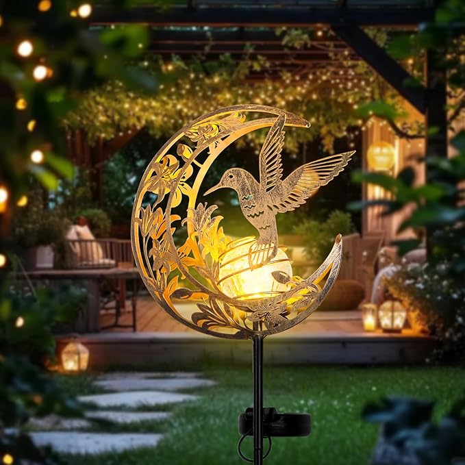 Waterproof Outdoor Solar Light，Hummingbird Solar Light，Moon Hummingbird SolarLight，Solar Butterfly Floor Lamp for Garden, Yard, Patio Decor, Auto On/Off, Unique Gift for Mom, Grandma
