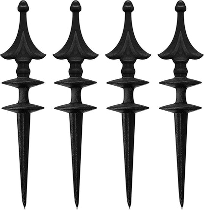 MorningRo 4 Pcs Garden Hose Guide Spike 12 Inch Heavy Duty Metal Hose Support Spike Aluminum Decorative Garden Stakes Protector to Keeps Flower Beds Plant Yard Lawn (Thatched)
