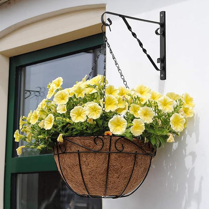AMAGABELI GARDEN & HOME 2 Pack Hanging Plant Brackets Outdoor 12" Metal Fence Wall Plant Hanger Hooks for Hanging Flower Baskets Bird Feeders Lanterns Wind Chimes Rust-Resistant Black
