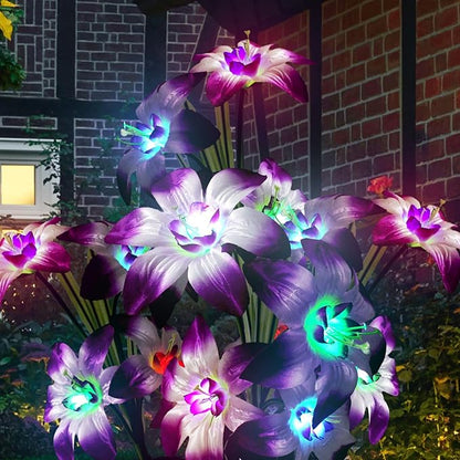 Solar Flowers Lights - Solar Garden Lights Outdoor Waterproof Lily Flower, 40 Hours Color Changing Solar Powered Outside Decor Decoration for Yard Patio Pathway Lawn, Gifts for Mom, 2pcs