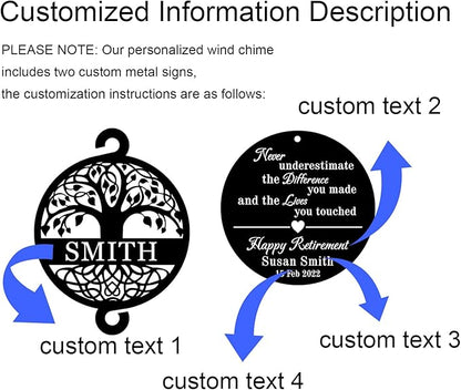 Personalized Retirement Wind Chimes, Custom Retirement Gifts, Personalized Tree of Life Wind Chime with Name