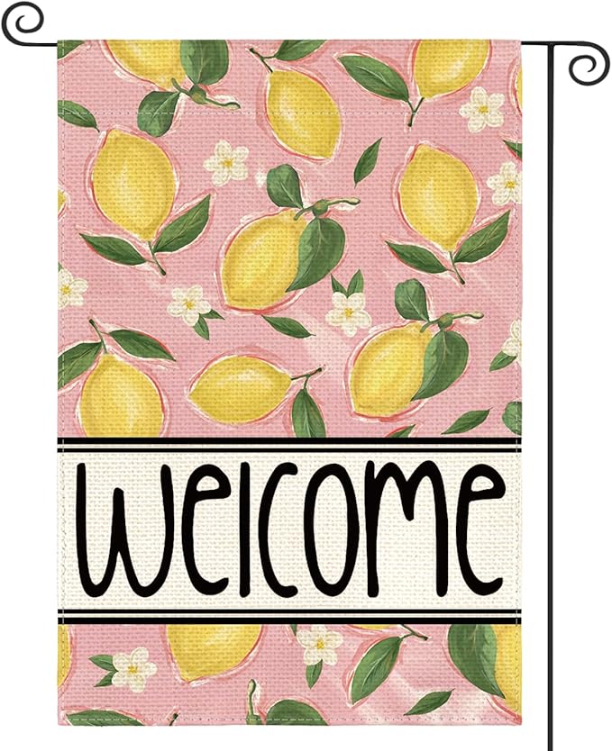 AVOIN colorlife Summer Lemon Garden Flag 12x18 Inch Double Sided Outside, Pink Welcome Seasonal Yard Outdoor Flag