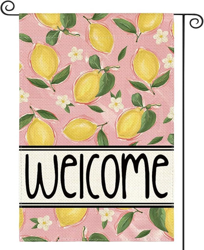 AVOIN colorlife Summer Lemon Garden Flag 12x18 Inch Double Sided Outside, Pink Welcome Seasonal Yard Outdoor Flag
