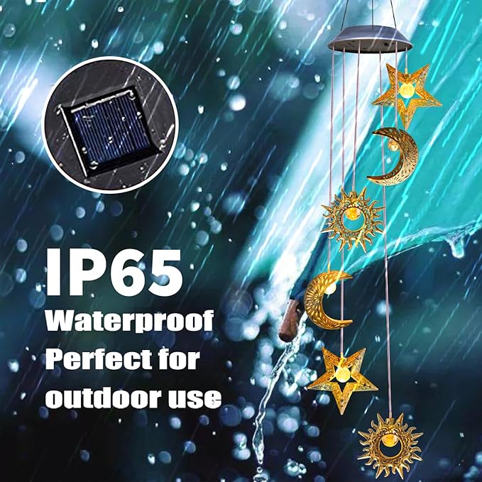 Solar Wind Chimes for Outside Lights Sun Moon Star Outdoor Hanging Decor Warm Lights Prefert Gifts for Mom Wife Outdoor Windchimes for Garden Yard Patio Christmas Birthday Mothers Day