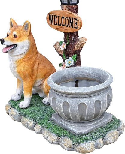 Virubi Sitting Akita Dog Planter Garden Decor with Planter, Loyal Akita Statue Succulent Flower Pot, Weather Resistant Outdoor Ornament for Patio Garden Path Porch Backyard