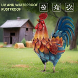 Kircust Metal Rooster Garden Ornament, Multi-Color Outdoor Yard Art Chicken Statue for Home Patio Lawn Backyard Farmhouse Kitchen