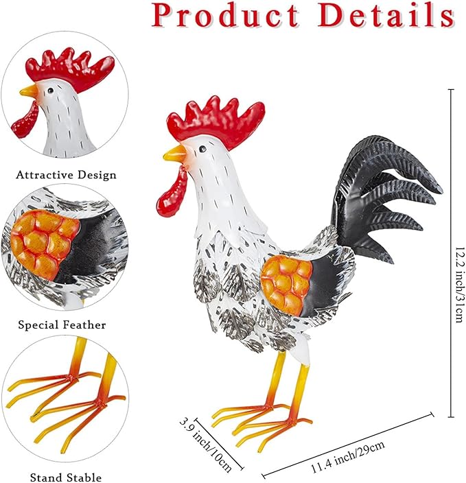 Chicken Yard Art Sculpture Garden Statue Animal Figurine Farm Outside Iron Crafts Decorative Animal Yard Decor Figure