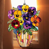 Pansy Bouquet Flower Acrylic Suncatcher, Flower Suncatchers for Window Hangings, Stained Glass Effect Garden Decor, Gift for Mother's Day, Mom, Grandma, Wife, Women