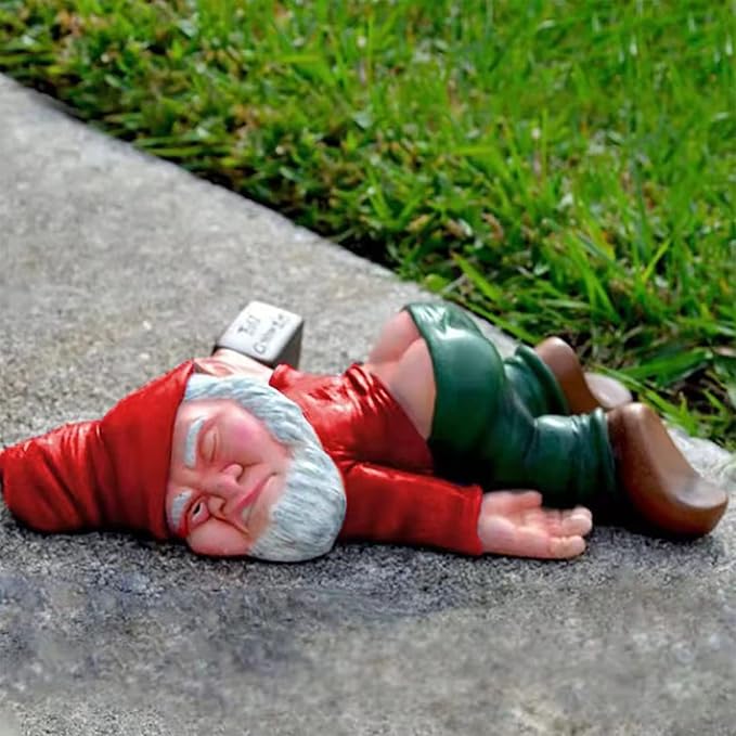 MINICAR Gnome Statue Outdoor Decor 9.5 Inch L, Funny Garden Yard Patio Ornament Decoration, Naughty, Red