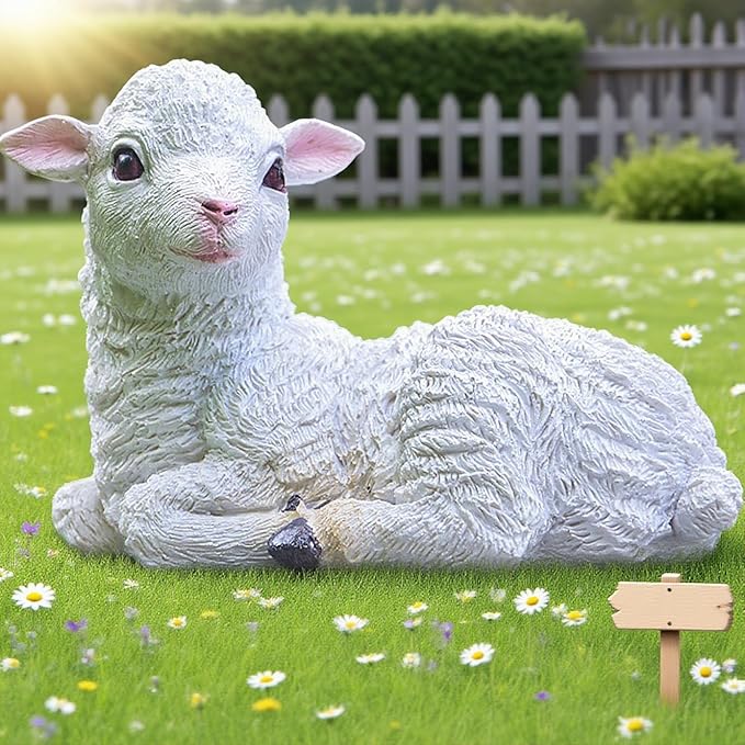 Jerliflyer 1PCS Lamb Garden Statue,Sheep Hand Made Lifelike Sculpture Indoor Outdoor Decoration(Small Lying Posture Shape