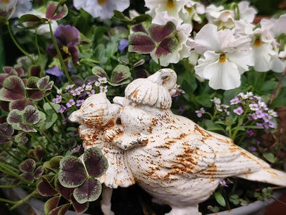 Cast Iron Fairy & Bird Garden Statue – Vintage Rustic Outdoor Decor, Heavy-Duty Metal Figurine for Patio Lawn Porch Flower Beds & Home Accents, Weather-Resistant Yard Ornament (White-A)