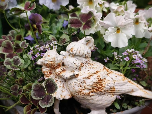 Cast Iron Fairy & Bird Garden Statue – Vintage Rustic Outdoor Decor, Heavy-Duty Metal Figurine for Patio Lawn Porch Flower Beds & Home Accents, Weather-Resistant Yard Ornament (White-A)