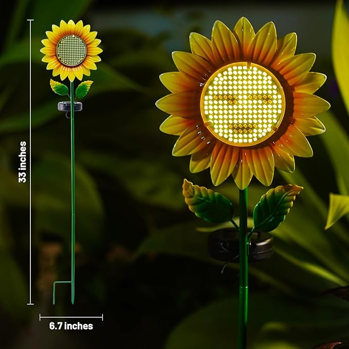 Solar Sunflower Garden Stake Lights, Waterproof LED Outdoor Decorative Lights for Yard Patio Lawn, Unique Birthday Gift for Mom Grandma, Garden Gift for Plant Lovers