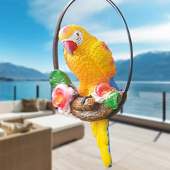 Parrot Decoration | Garden Sculpture Wall Decorations | Innovative Iron Ring Hanging Bird Statue-A
