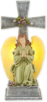 Gifts & Decor Faux Stone Look Blessed Cross Angel Garden Solar Light