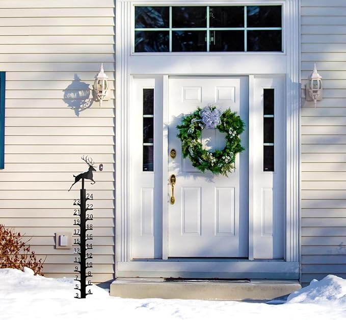 Snow Gauge 24 inch Snowflake - Christmas Holiday Metal Measuring Stick Garden Stakes for Yard, Xmas Rain Gauges Outdoor Decoration