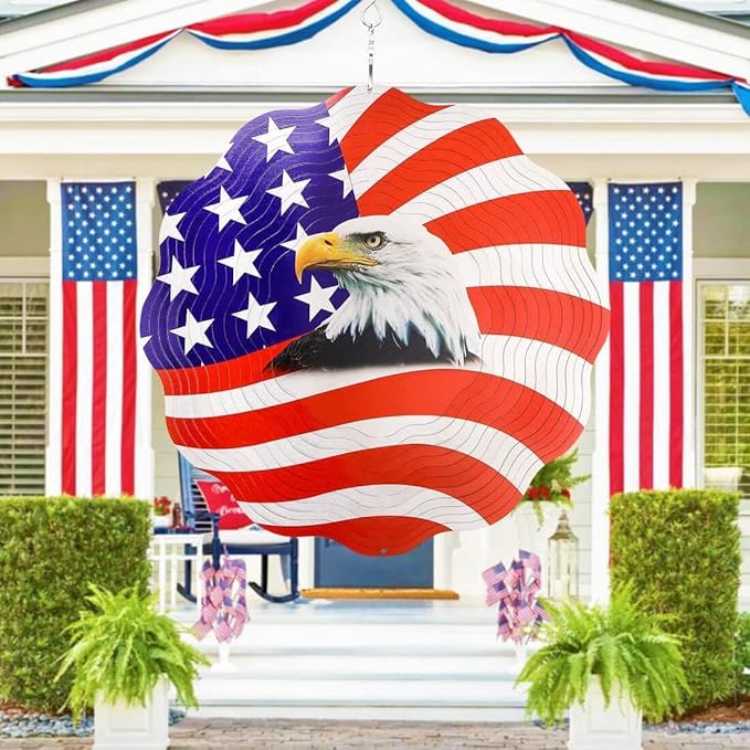 12 inch Wind Spinners Outdoor Hanging Decor, Steel Wind Spinner, Large American Eagle Ornament Spinner, Wind Chimes for Outside, Kinetic Sculpture Sun Catcher, Yard Art Garden Decor, Grandma Gifts