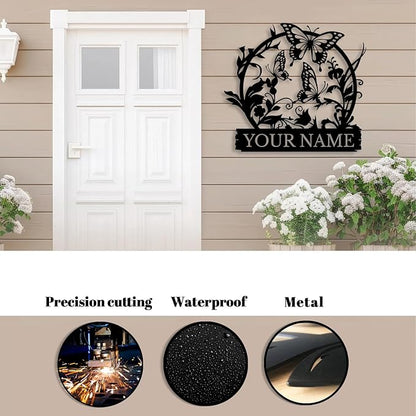 Custom Butterfly Metal Sign,Personalized Butterfly House Number Signs,Personalized Gardener Name Sign,Garden Patio Wall Decor (Style-4)