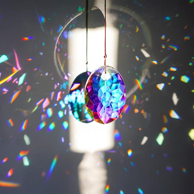 AB Coating Hanging Window Crystal Prism Suncatcher Rainbow Maker Glass Hanging Pendant Ornaments for Home Garden Ornament for Christmas Tree (89mm,3.5inch)