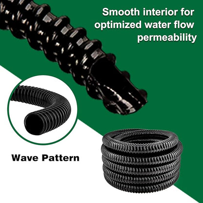 1 Inch Tubing Corrugated Pond Hose 1-Inch ID, 20.6 FT Length, Black PVC Kinkproof Strong Flex Tubing with Pipe Fittings, Aquarium, Pond Waterfall, Garden Pump Hose Drainage Tube