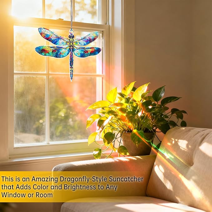 Window Hanging Dragonfly Plant Suncatcher Ready to Hang Window Doors Home Decoration,Dragonfly Ornament for Women Gifts,Valentine's Day for Lovers and Friends