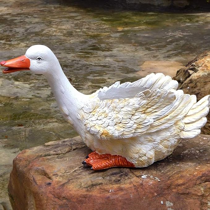 Garden Statues Outdoor Decor Balcony Figurine Outdoor Statues Outdoor Creative Duck Statue, Garden Lawn Floor Flower Stand Decoration, Garden Pond Animal Figurines, Unique Gift(53*28*32cm)