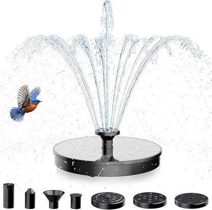 AMZtime Solar Fountain for Bird Bath, 1.4W Solar Fountain Pump 6 Nozzles, 2026 New Free Standing Solar Powered Water Pump for Outdoor, Garden, Fish Tank, Pond and Pool