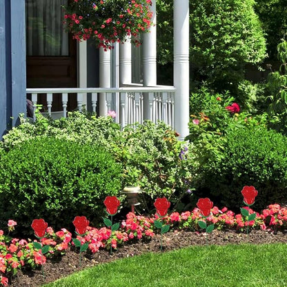 YEAHOME Valentines Day Decorations Outdoor, Set of 6 Rose Metal Flowers Decorative Garden Stakes for Valentines Day Decor, Lovely Yard Stakes for Home Lawn Pot Flowerbed Wedding Anniversary