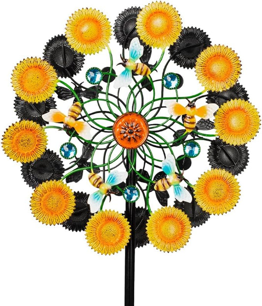 DREAMYSOUL Sunflower Garden Wind Spinner, 58 Inches Tall Metal Kinetic Wind Mills, Decorative Wind Spinners for Yard Garden Outside Patio Lawn Decor