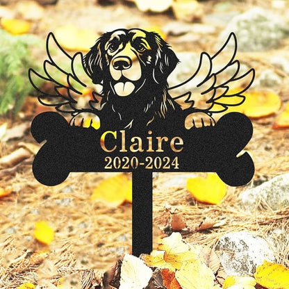 Custom Golden Retriever Memorial Grave Marker, Personalized Angel Wing Dog Memorial Stake Bone Marker, Customized Metal Memorial Plaque for Dog Cemetery Grave Garden Yard Remembrance Stake