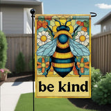 Spring Summer Garden Flag 12x18 Inch Be Kind Bee Stained Glass Floral Art Design Outdoor Yard Porch Lawn Garden for Seasonal Farmhouse Cottage Home Decor