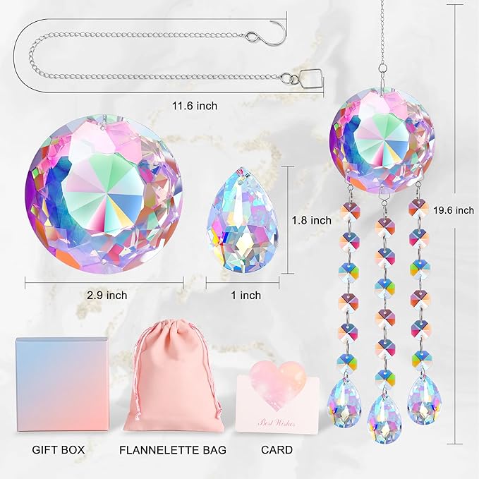 Crystal Suncatcher Ornament - Beautiful Hanging Decoration with Gift Box and Card, Perfect for Mother's Day Anniversary Christmas Birthdays for Women Friends Grandma Aunt Wife Girlfriend (Crystal)