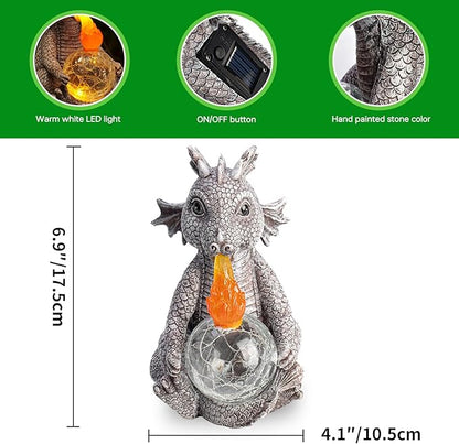 mopha Solar Garden Outdoor Statues Dragon Holding Magic Orb with Solar LED Lights Lawn Décor Dragon Sculpture for Garden Yard Lawn Balcony and Home, for Women