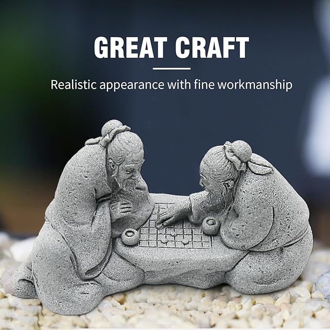 Hoypeyfiy 3Pcs Playing Chess Old Man Statue,Garden Figurines Set,Zen Garden Accessories,Outdoor Decor Sandstone for Bonsai,Micro Landscape Decoration,Garden,Patio,Yard,Lawn,Backyard