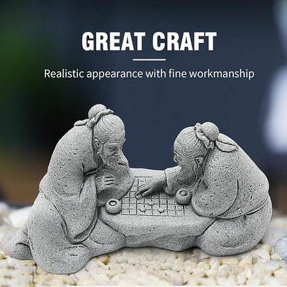 Hoypeyfiy 3Pcs Playing Chess Old Man Statue,Garden Figurines Set,Zen Garden Accessories,Outdoor Decor Sandstone for Bonsai,Micro Landscape Decoration,Garden,Patio,Yard,Lawn,Backyard