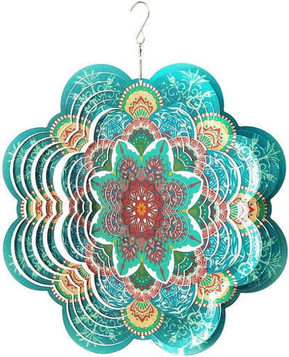FONMY Stainless Steel Wind Spinner-3D Indoor Outdoor Garden Decoration Crafts Ornaments 12Inch Multi Color Mandala Flower Wind Spinners