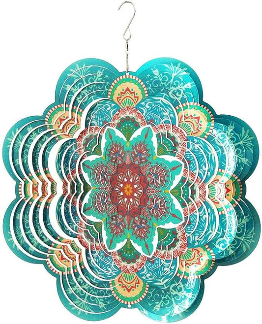 FONMY Stainless Steel Wind Spinner-3D Indoor Outdoor Garden Decoration Crafts Ornaments 12Inch Multi Color Mandala Flower Wind Spinners