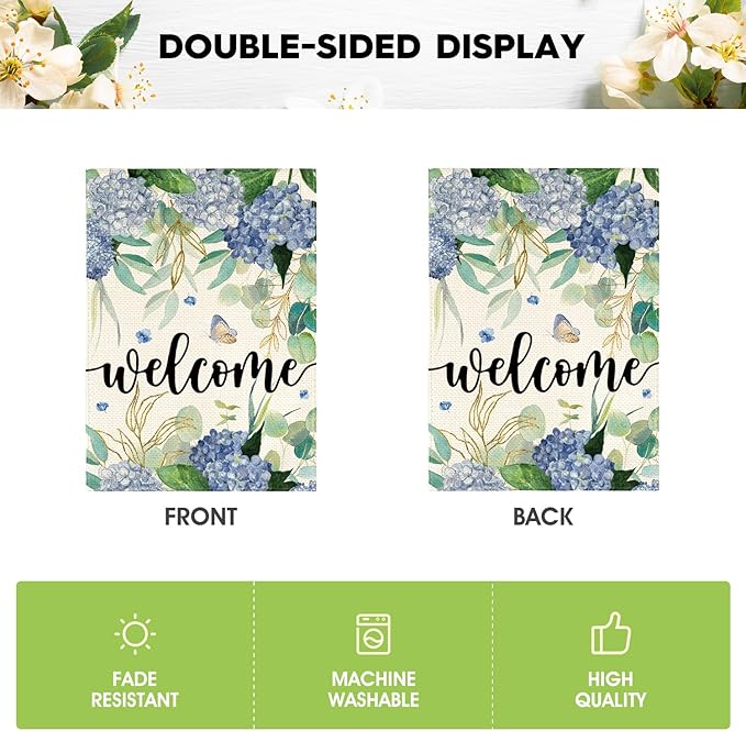 AVOIN colorlife Spring Hydrangea Flowers Garden Flag 12 x 18 Inch Double Sided, Seasonal Welcome Yard Outdoor Flag