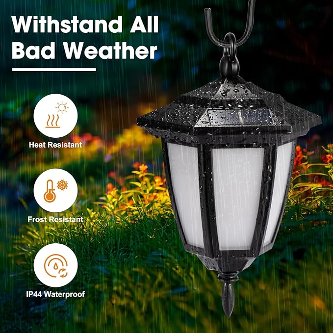 Viewsun 34 Inch Solar Hanging Lights, Shepherd Hook Lights with 4 Lighting Modes Waterproof Outdoor Decorative Solar Lantern Lights for Garden Decor, Patio, Backyard, Pathway, 6 Pack