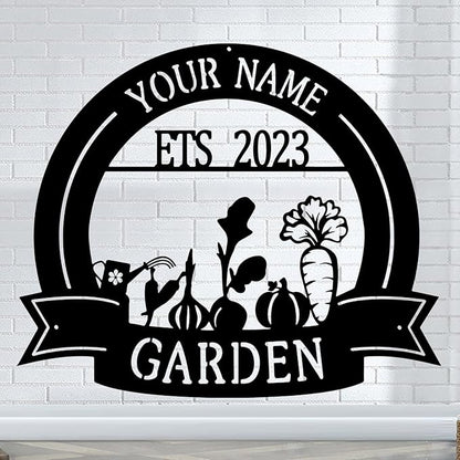 CFC0121321 Vegetable Farm Sign - Outdoor Decor, Personalized Metal Garden Plaques, Custom Name Signs for Men, Women, Mom, Dad, Rustic Decorations