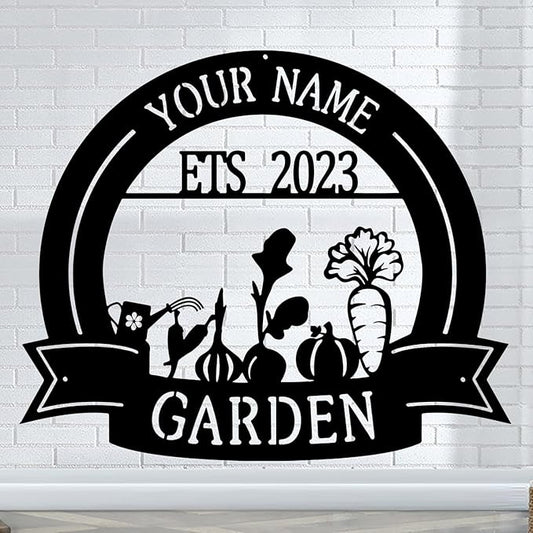CFC0121321 Vegetable Farm Sign - Outdoor Decor, Personalized Metal Garden Plaques, Custom Name Signs for Men, Women, Mom, Dad, Rustic Decorations