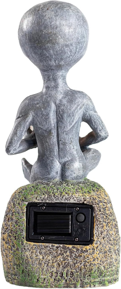 Solar Powered Alien Garden Statue with Coffee Cup, Funny Outdoor Decor, 11.6 x 5.1 x 4.5 inches
