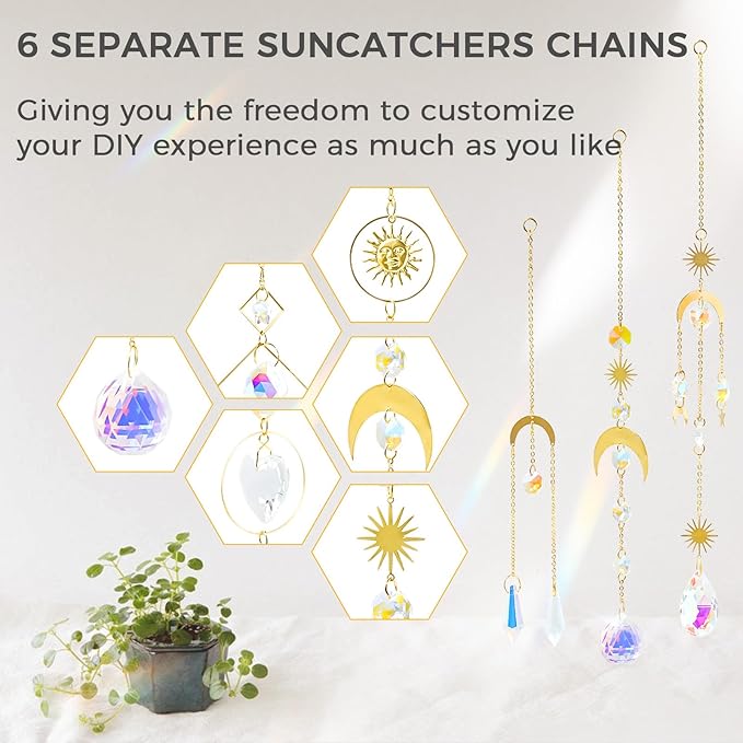 suddus 6pcs Sun Catchers Indoor Window, Hanging K9 Crystals Prism Rainbow Suncatchers for Cat, Christmas, Outdoor, Wall, Garden, Patio, Room, Cute Home Decoration