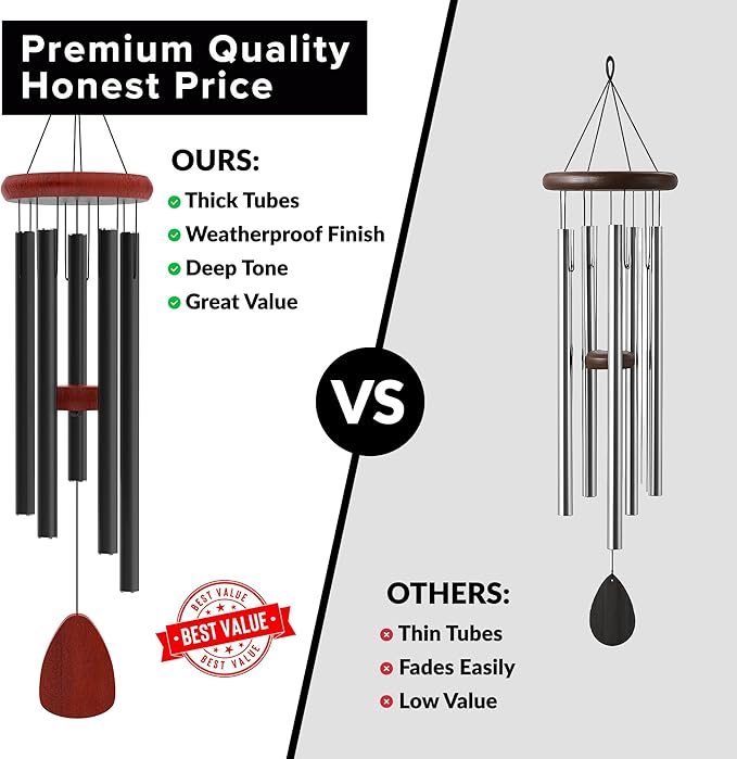 Wind Chimes for Outside - 37" Large Wind Chimes, Classic Black Aluminum Windchimes Outdoors, Zen Gift for Mom, Outdoor Garden Patio Decoration