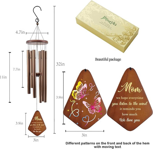 Mom Wind Chimes 32", Birthday Gifts for Mom from Daughter Son, Love Reminder Gifts for Mothers Day Thanksgiving Christmas，Wind Chimes for Mother