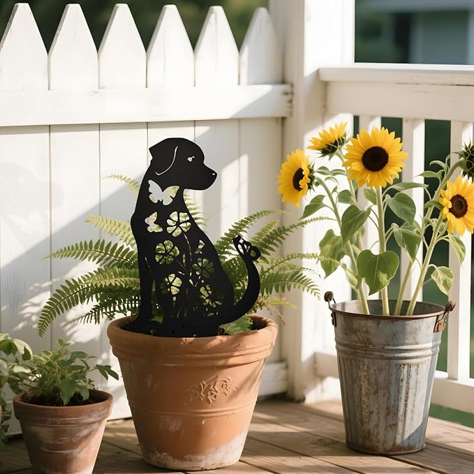 Metal Dogs Statues Garden Outside Black Puppy Decorative Garden Silhouette Stakes Steel Dog Yard Decor for Dog Lovers