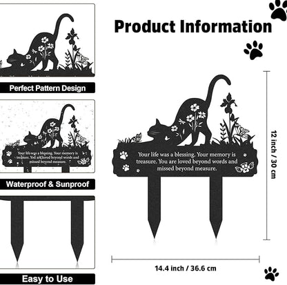 Rngmsi Grave Markers for Cemetery for Cat, Metal Grave Markers Yard Memorial Pet, Decorations for Cemetery for Loss of Cat Outdoors Garden Stake Decor (12 X 14.5 Inches)