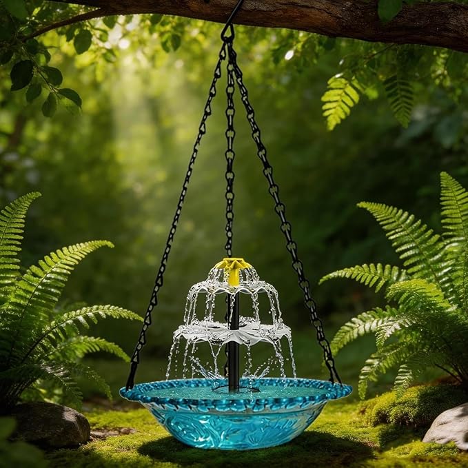 Solar Powered Hanging Bird Bath Fountain, Hanging Bird Bath Fountains Solar Power, Solar Cascade Hanging Birdbath, Tiered Cascade Solar Water Fountains (A Purple)