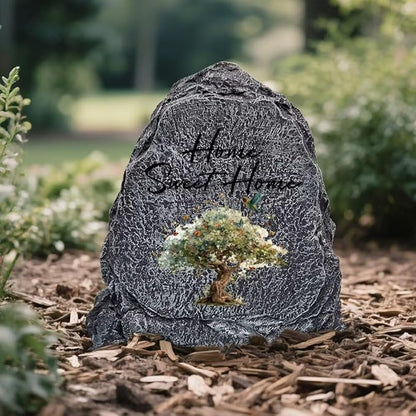 Garden Stone Sculpture with Tree of Life Butterfly, Solar Resin Outdoor Sculpture, Suitable As Tomb Decoration for Garden, Lawn, Cemetery, Memorial Gift, Home Decoration